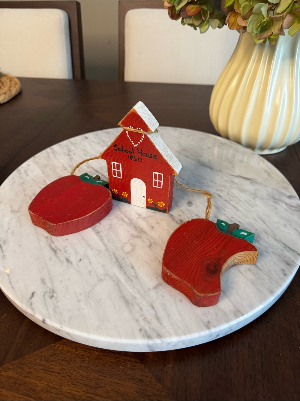 Rustic Red Schoolhouse and Apple Holiday Ornament Set